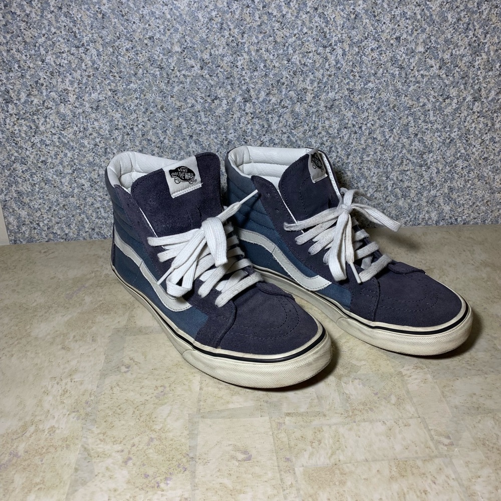 Vans off-the-wall blue and purple shoes hi-tops